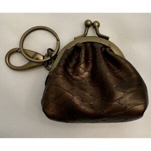 Womens Coin Purse Key Chain Brown Snap Closure